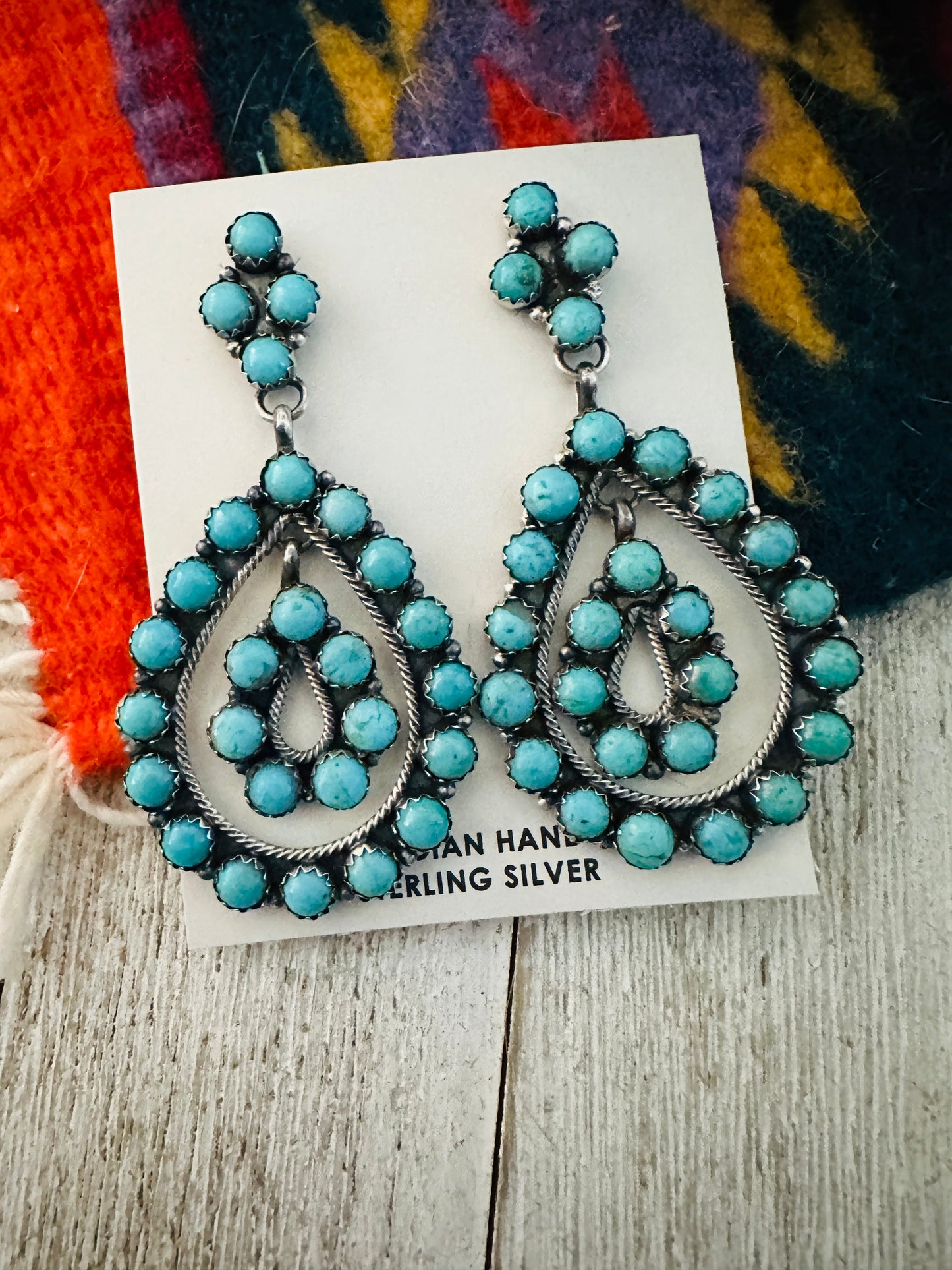 Handcrafted Sterling Silver & Turquoise Cluster Dangle Earrings