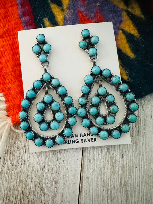 Handcrafted Sterling Silver & Turquoise Cluster Dangle Earrings