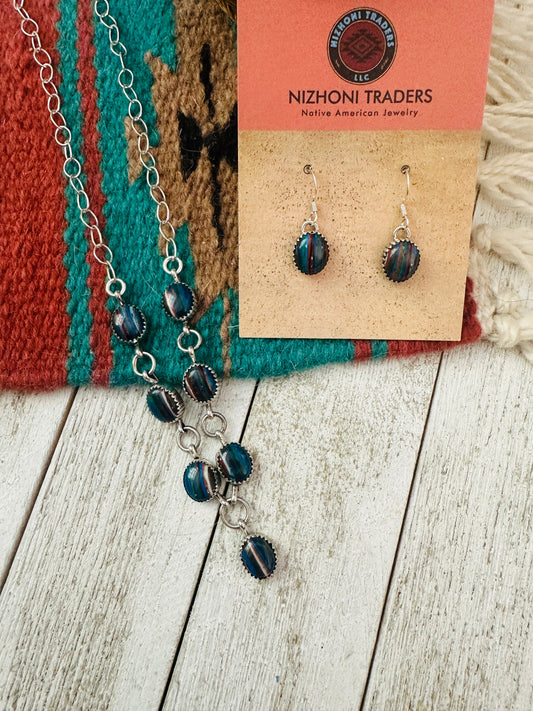 Handcrafted Rainbow Calsilica & Sterling Silver Necklace Set