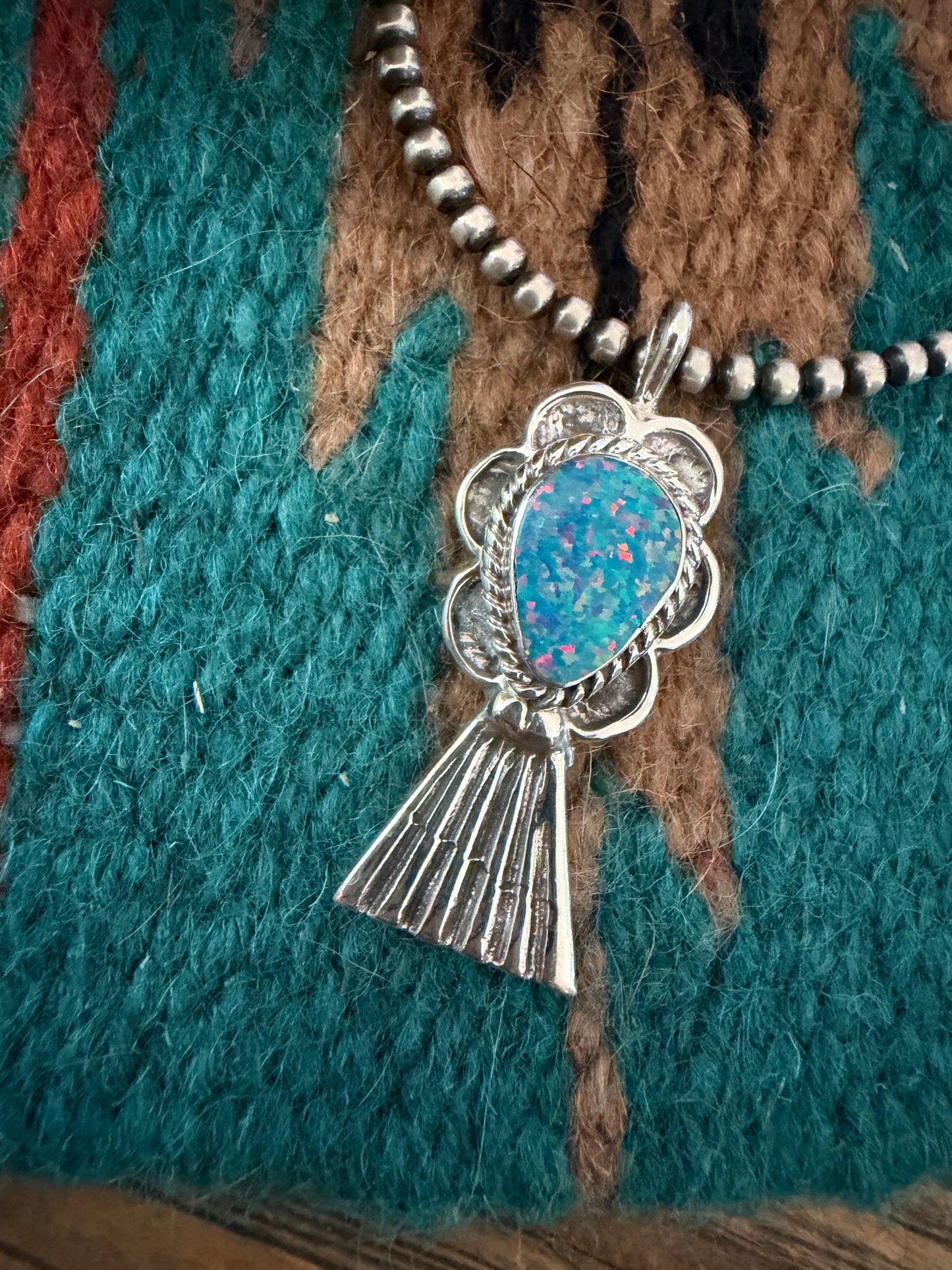 Handcrafted Sterling Silver & Blue Opal Blossom Pendant by Joseph Martinez
