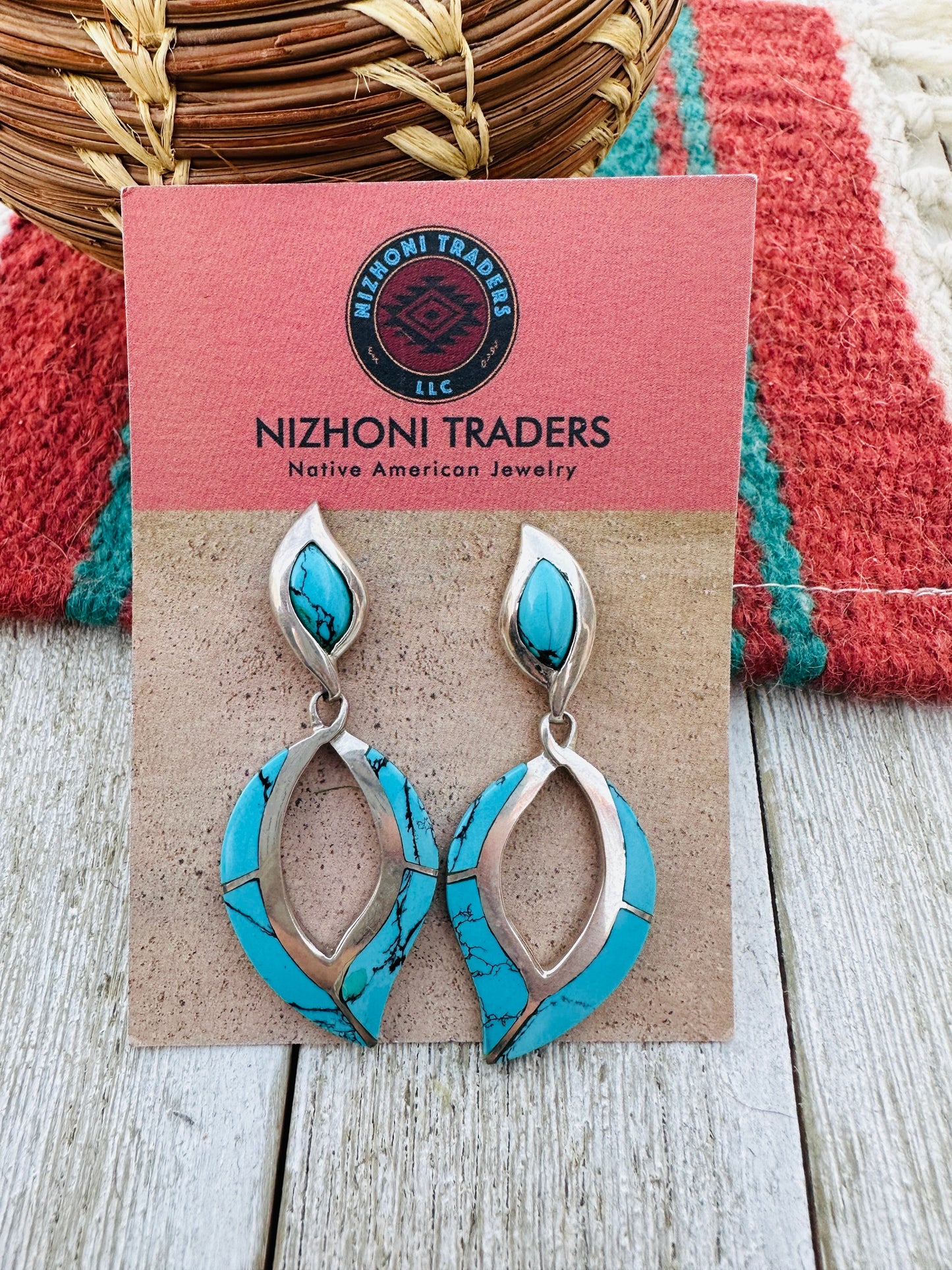 Handcrafted Old Pawn Sterling Silver & Turquoise Dangle Earrings