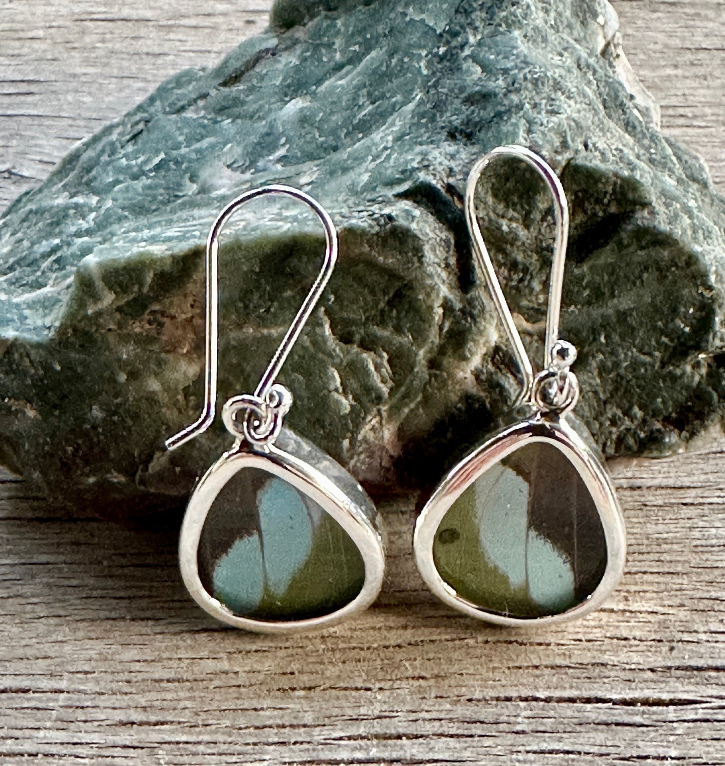 Nessaea Green Butterfly Sterling Silver Dangle Earrings