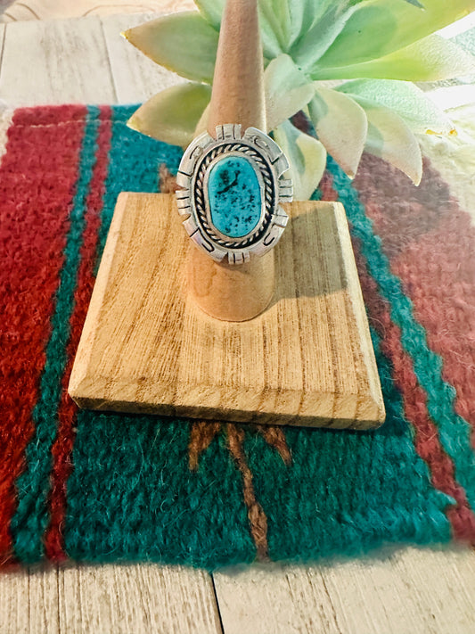 Handcrafted Kingman Turquoise & Sterling Silver Ring Size 7 Signed