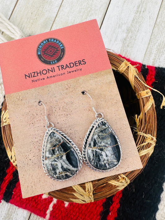 Handcrafted White Buffalo & Sterling Silver Dangle Earrings