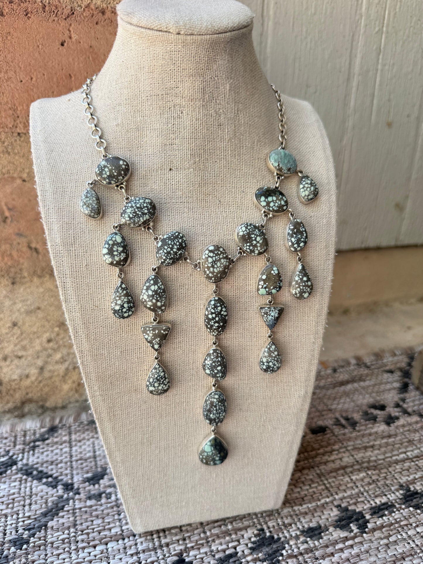 Handmade Sterling Silver Starfox Variscite Waterfall Necklace Signed Nizhoni