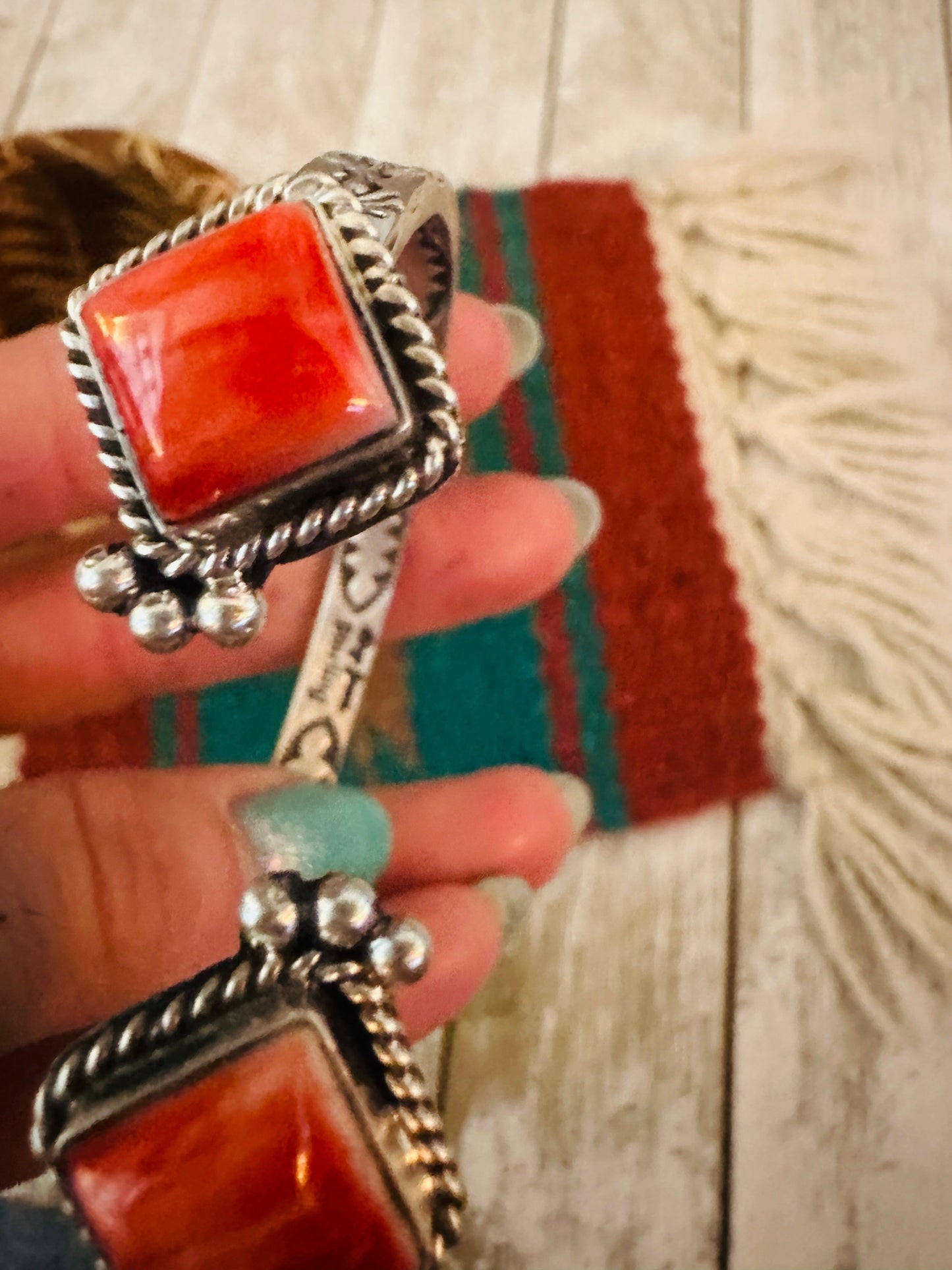 Handcrafted Orange Spiny & Sterling Silver Floating Cuff Bracelet /