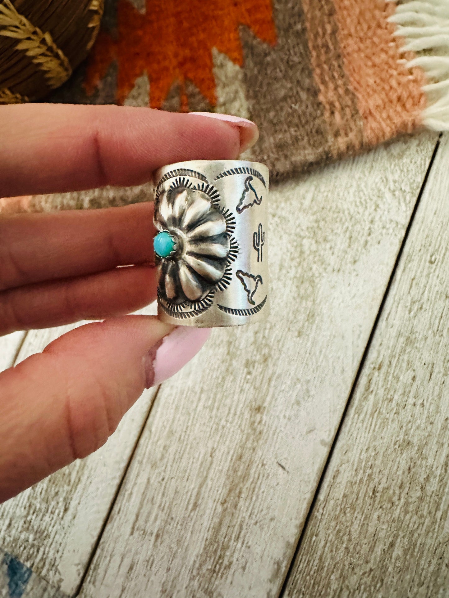 Handcrafted Turquoise & Sterling Silver Hand Stamped Ponytail Clip 1”