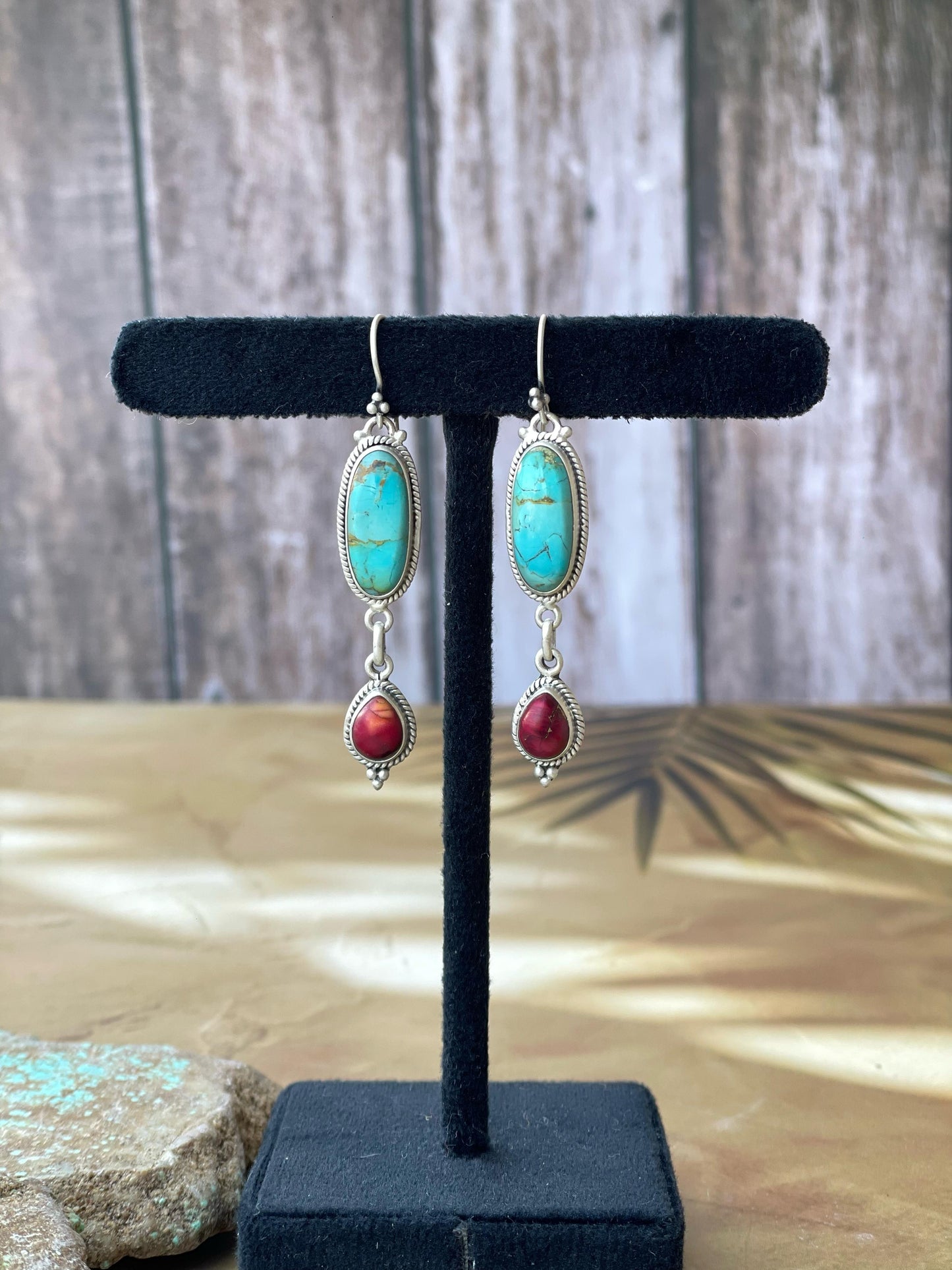 Dahlia Rose & Turquoise Handmade Sterling Silver Dangles