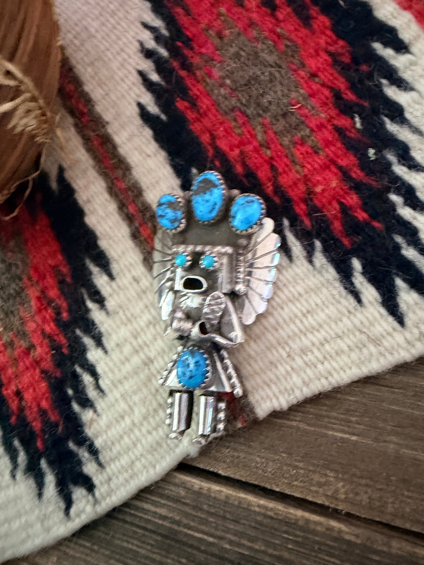 Handcrafted Sterling Silver & Turquoise Kachina Brooch by Doris Smallcanyon