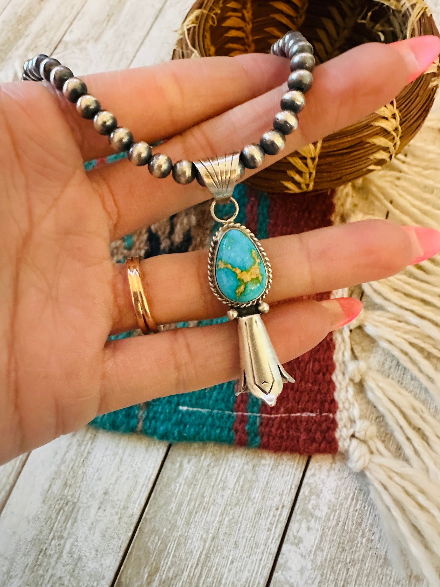 Handcrafted Sterling Silver & Sonoran Gold Turquoise Blossom Necklace