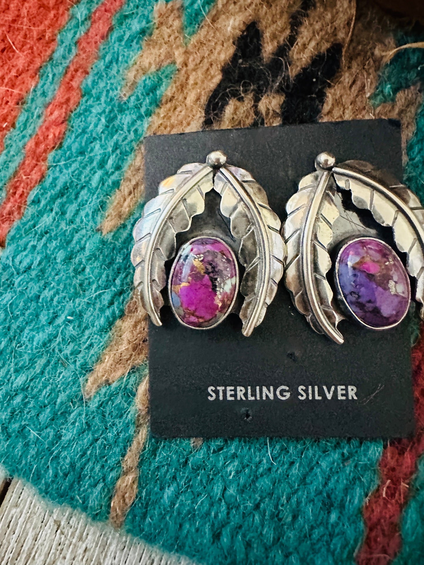 Handcrafted Pink Mojave & Sterling Silver Leaf Post Earrings