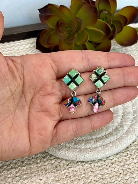 Handmade Pink Dream Mojave , Sterling Silver & Palomino Post Dangles