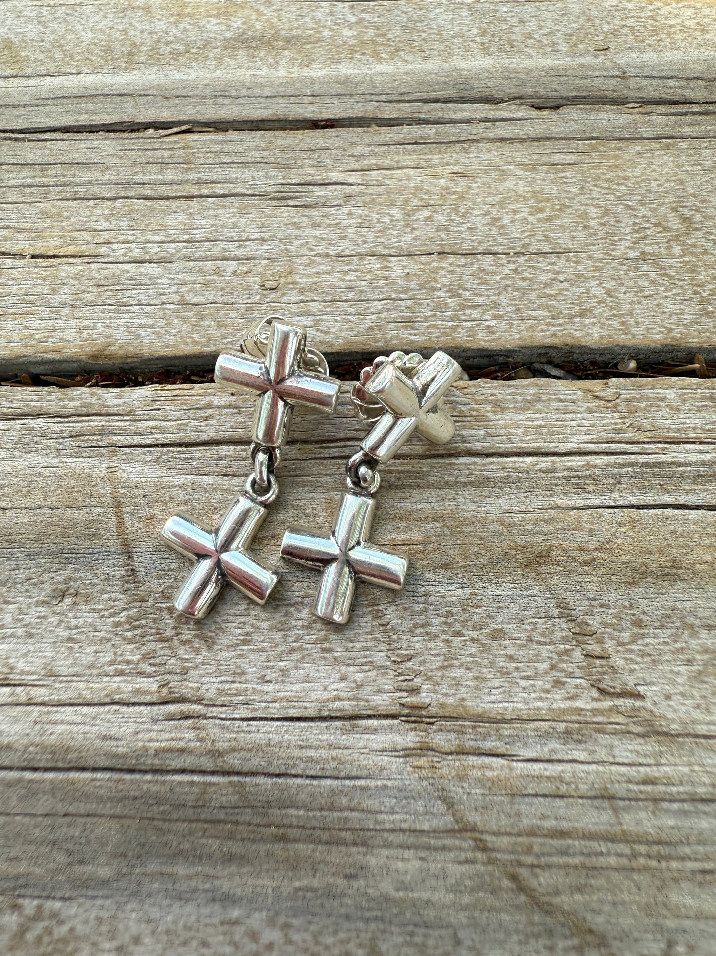 Handmade Sterling Silver Cross Dangle Earrings