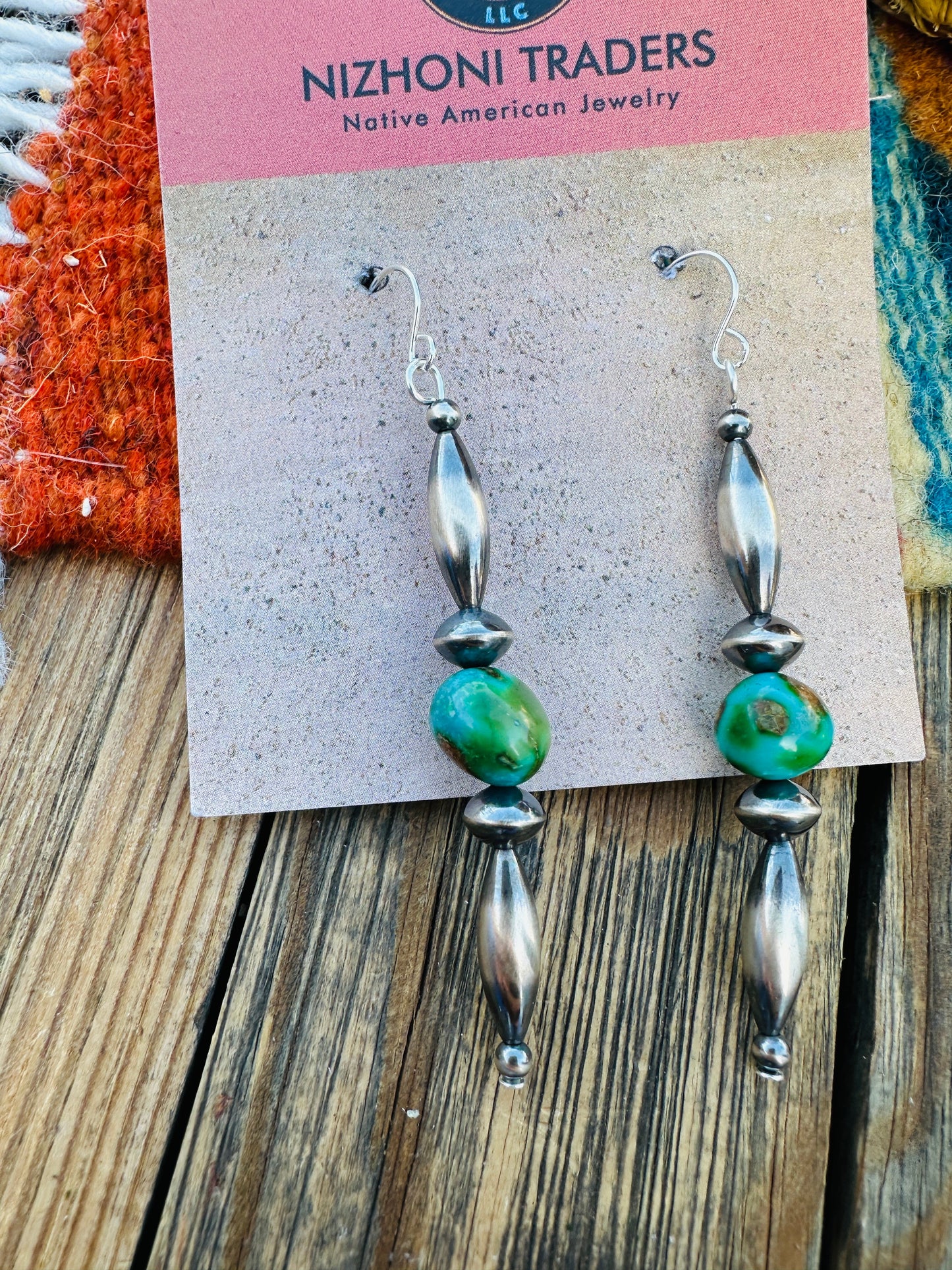 Handcrafted Turquoise & Sterling Silver Beaded Dangle Earrings