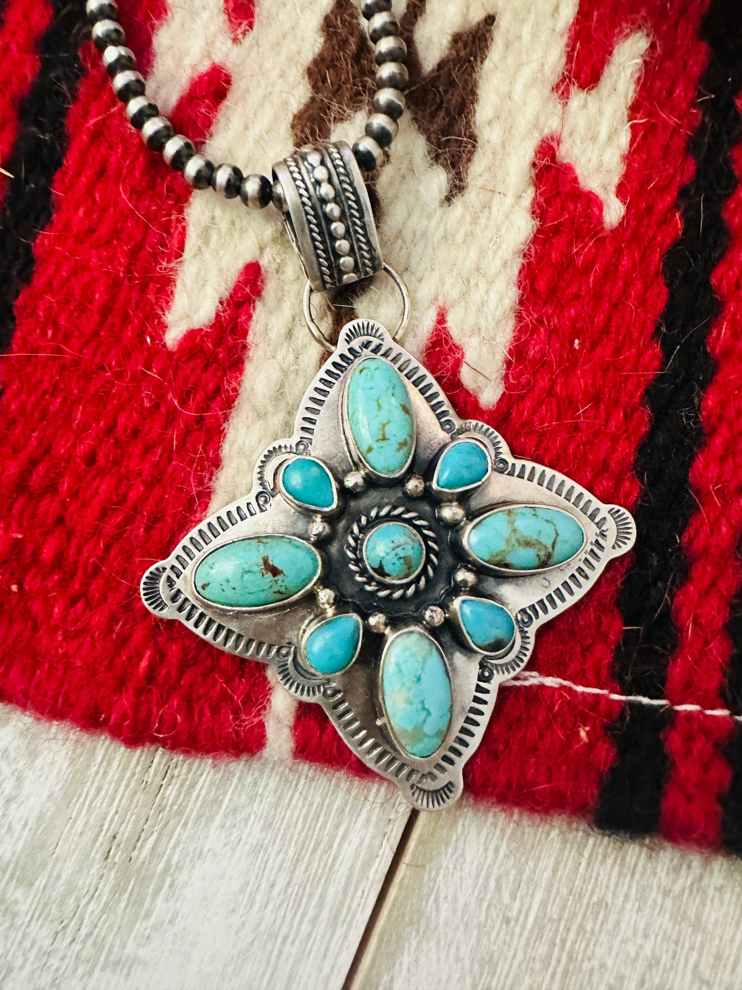 Handcrafted Sterling Silver & Turquoise Cluster Pendant