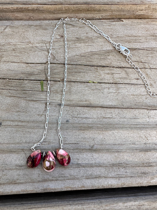 Tiny Dancer Handmade Sterling Silver & Dahlia Rose 3 Stone Necklace