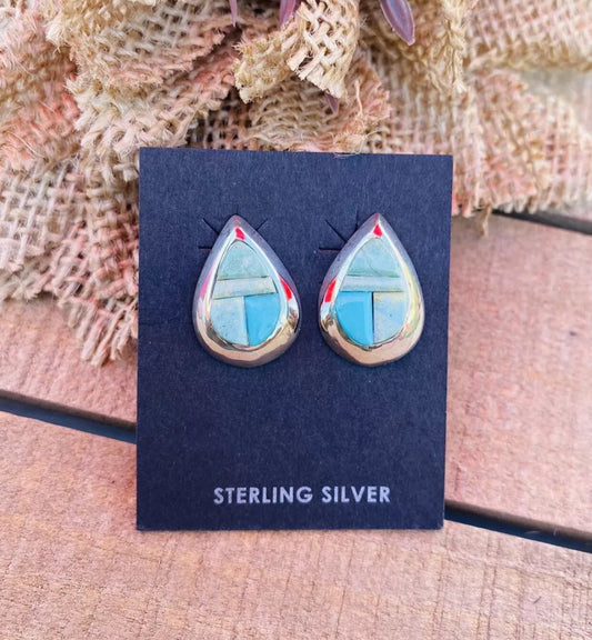 Handcrafted Turquoise & Sterling Silver Inlay Post Earrings