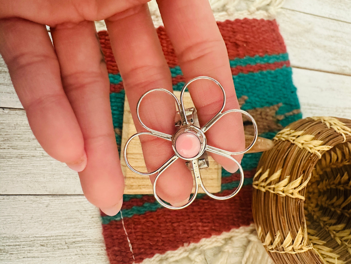Handcrafted Sterling Silver & Queen Pink Conch Shell Flower Ring