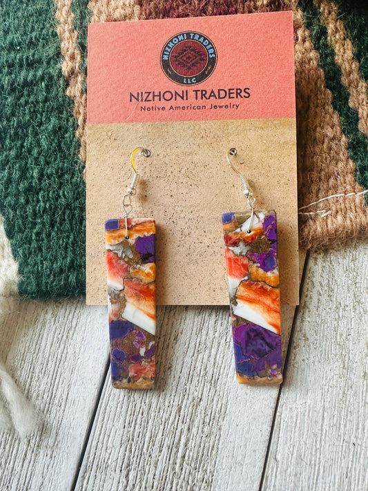 Handcrafted Sterling Silver & Purple Spice Slab Dangle Earrings