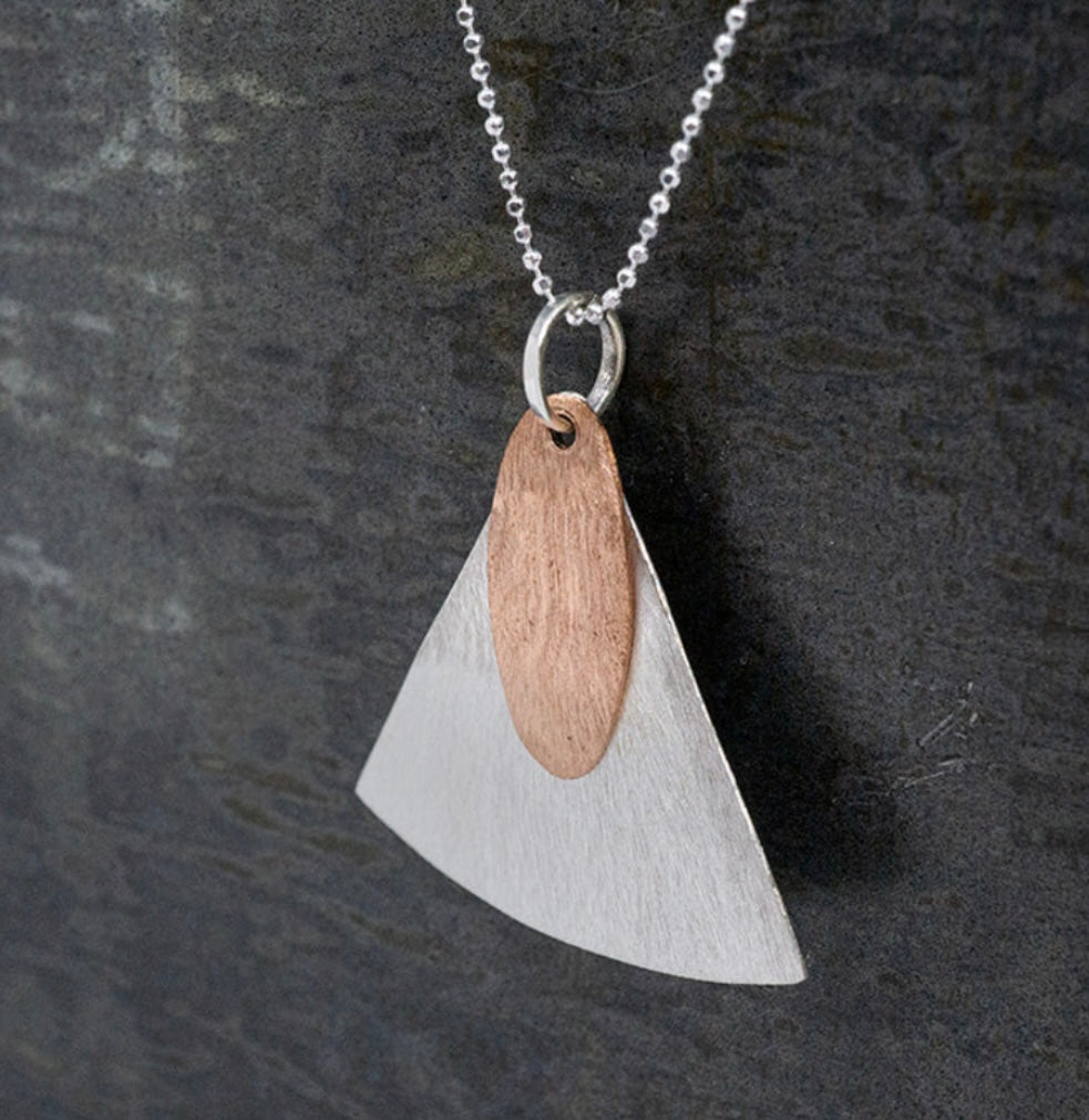 Hammered Copper & Sterling Silver Shapes Pendant Necklace