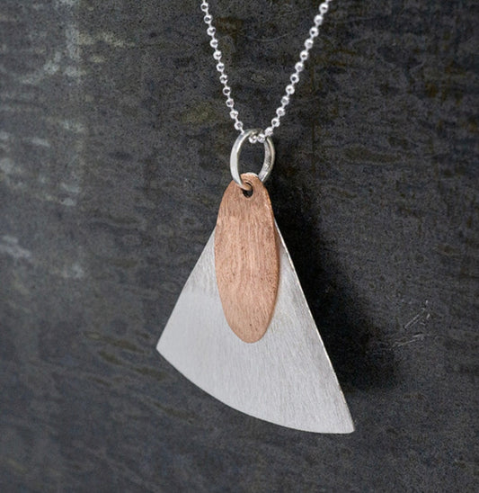 Hammered Copper & Sterling Silver Shapes Pendant Necklace
