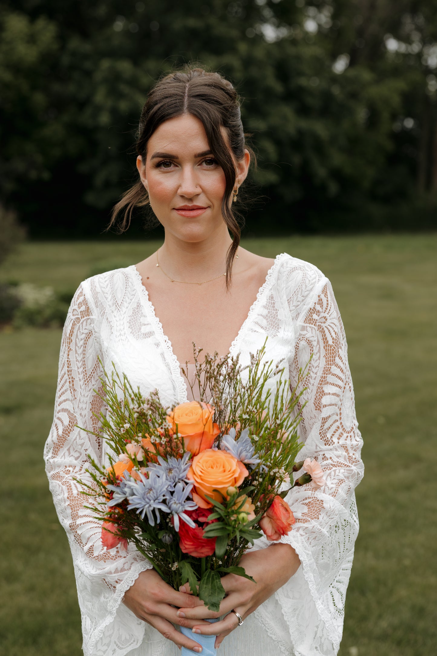 The Bonnie Gown – Western Boho Wedding Dress with Split Skirt, Fringe & Fringe Lines Bell Sleeves