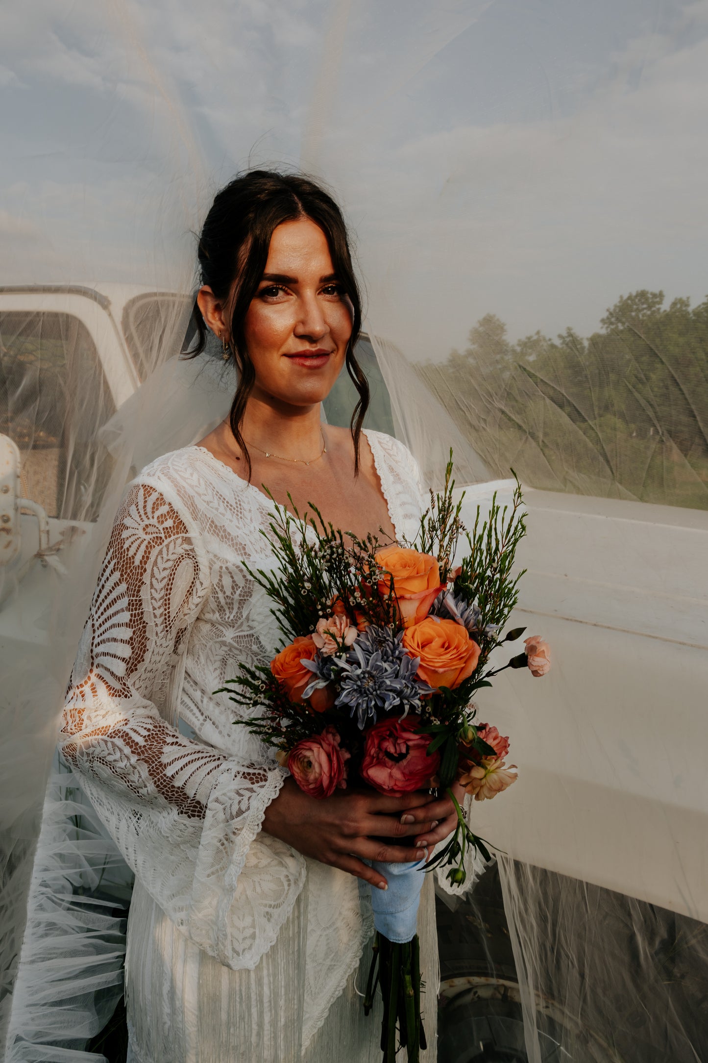 The Bonnie Gown – Western Boho Wedding Dress with Split Skirt, Fringe & Fringe Lines Bell Sleeves