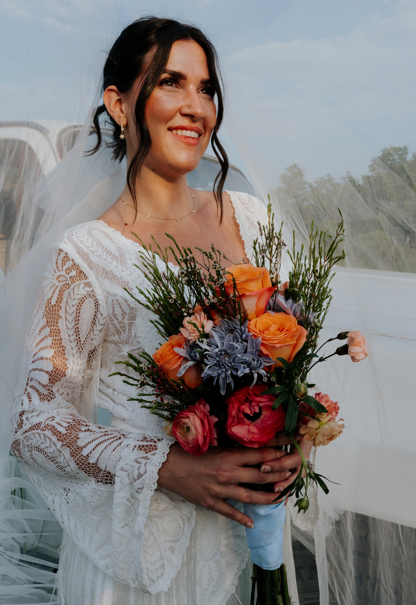 The Bonnie Gown – Western Boho Wedding Dress with Split Skirt, Fringe & Fringe Lines Bell Sleeves