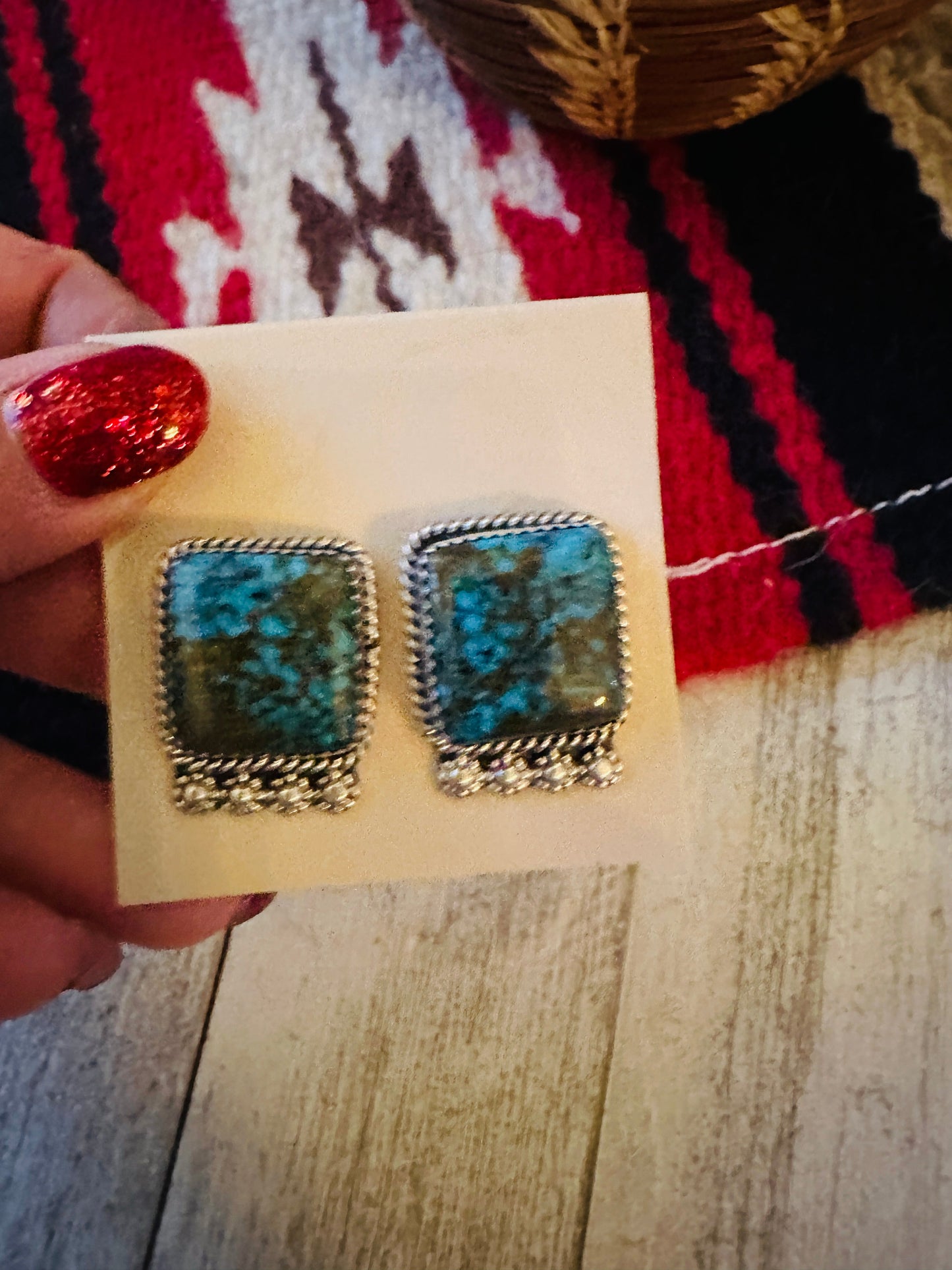 Handcrafted Kingman Web Turquoise & Sterling Silver Post Earrings