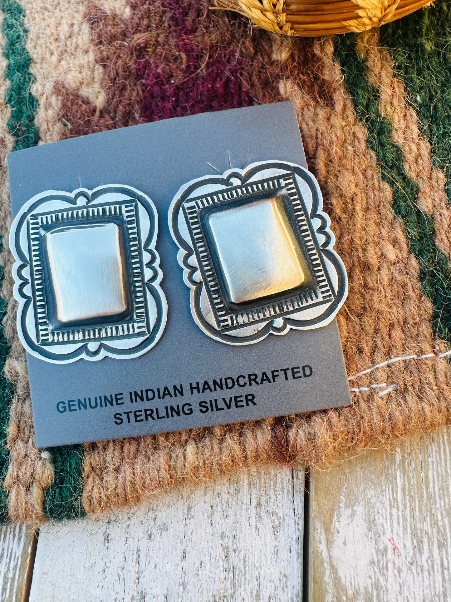 Handcrafted Sterling Silver Concho Post Earrings by Leander Tahe