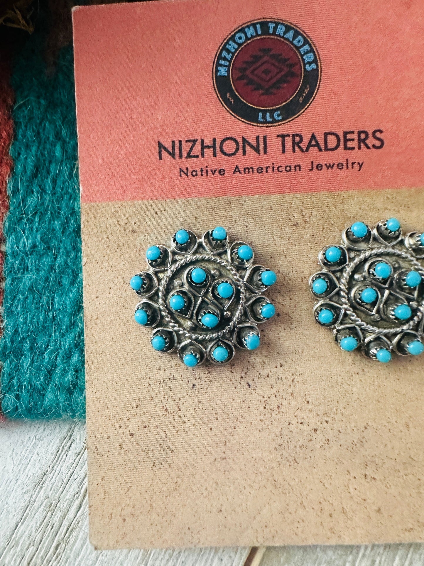 Handcrafted Turquoise & Sterling Silver Petit Point Post Earrings