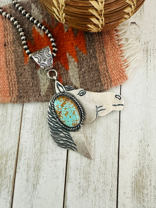 Navajo Turquoise & Sterling Silver Horse Pendant by Kevin Billah