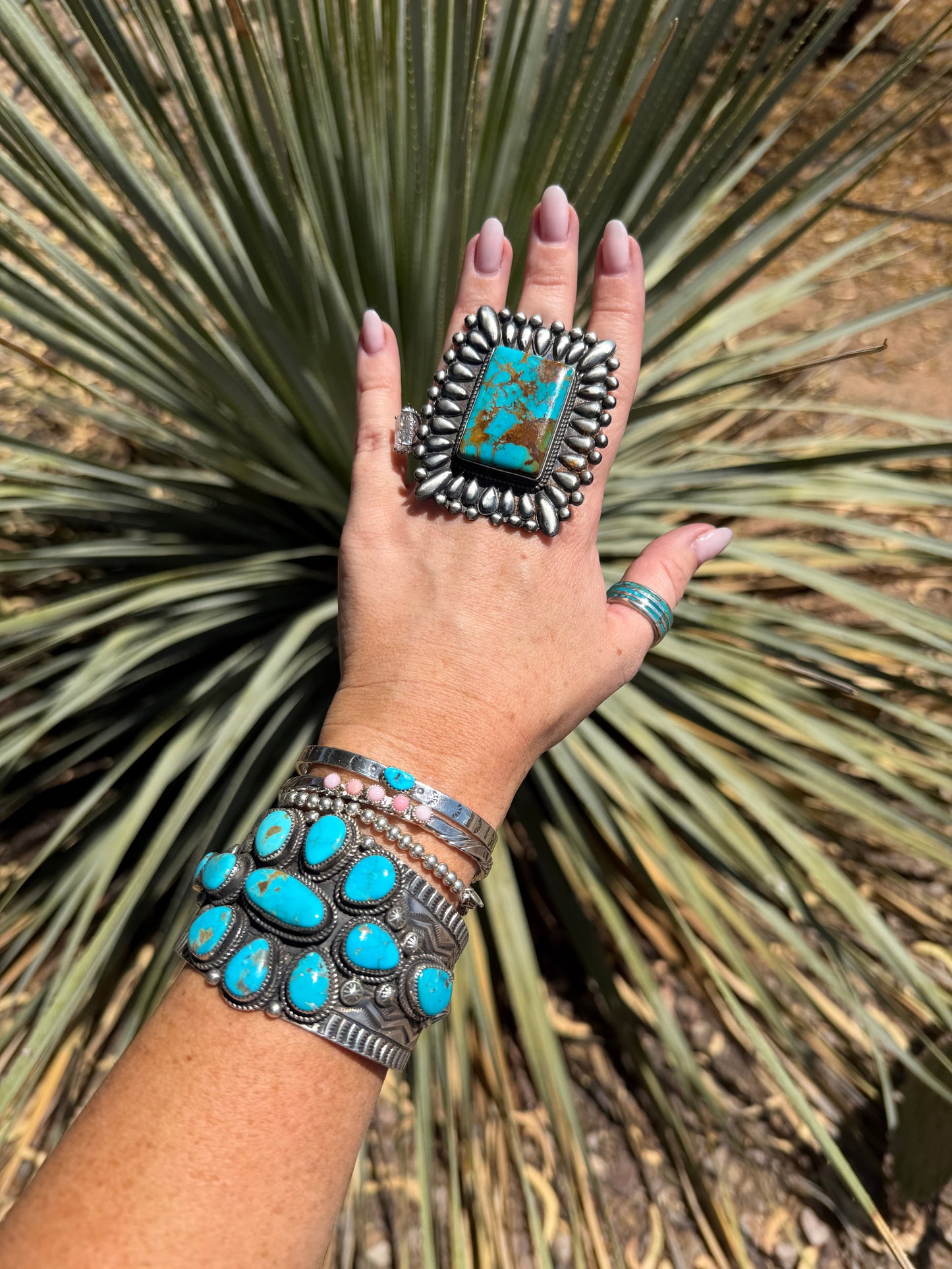 Handcrafted Turquoise & Sterling Silver Adjustable Ring by Marcus Chavez