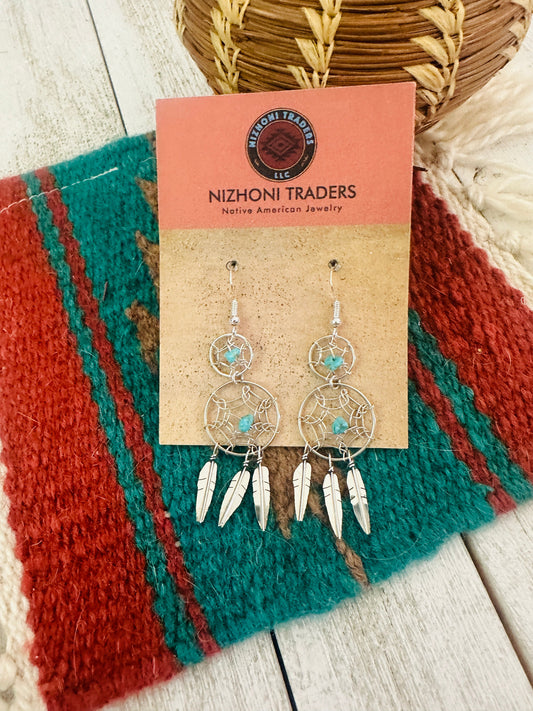 Sterling Silver & Turquoise Dream Catcher Dangle Earrings