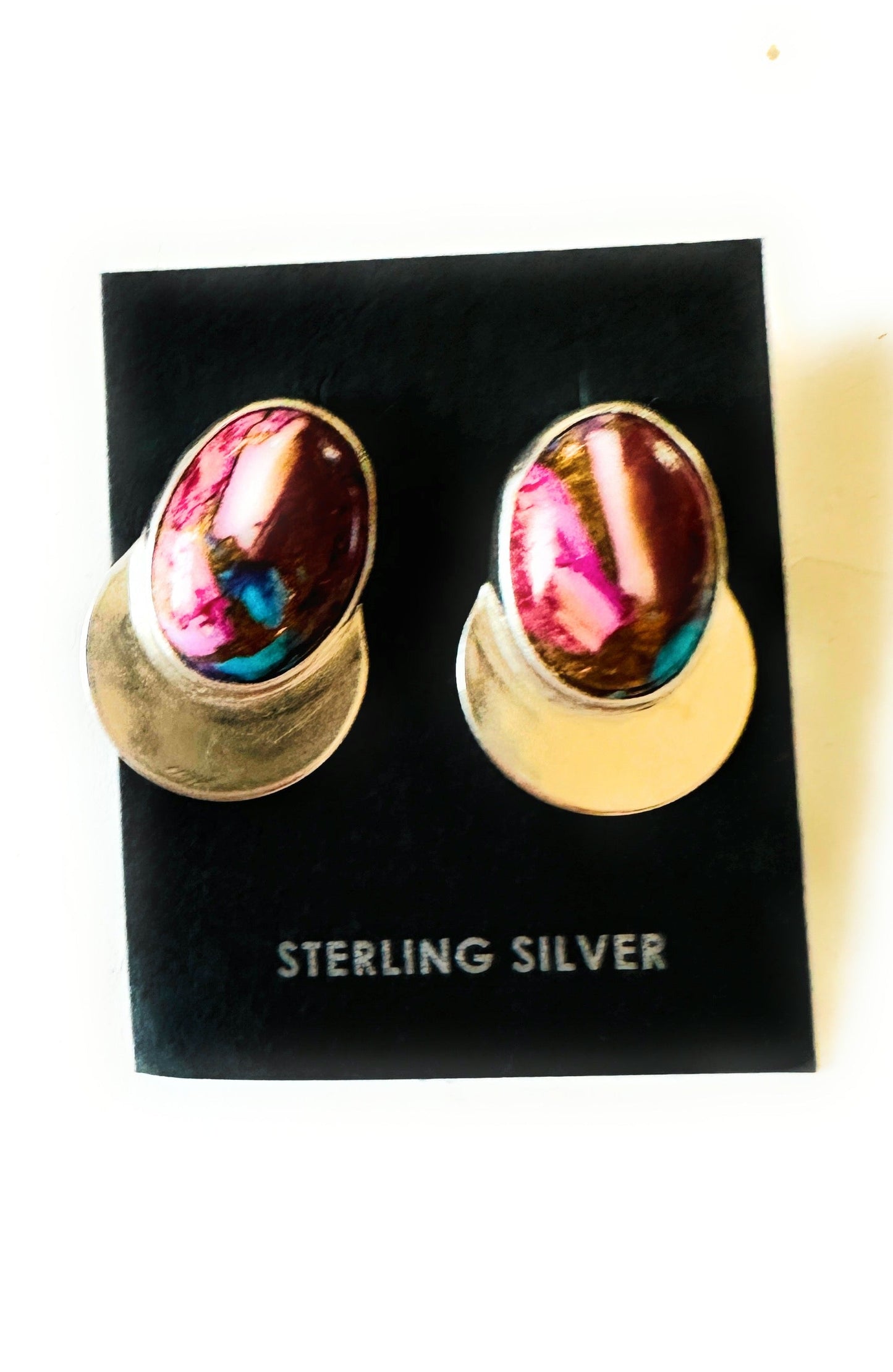 Handcrafted  Pink Dream Mojave & Sterling Silver Post Earrings