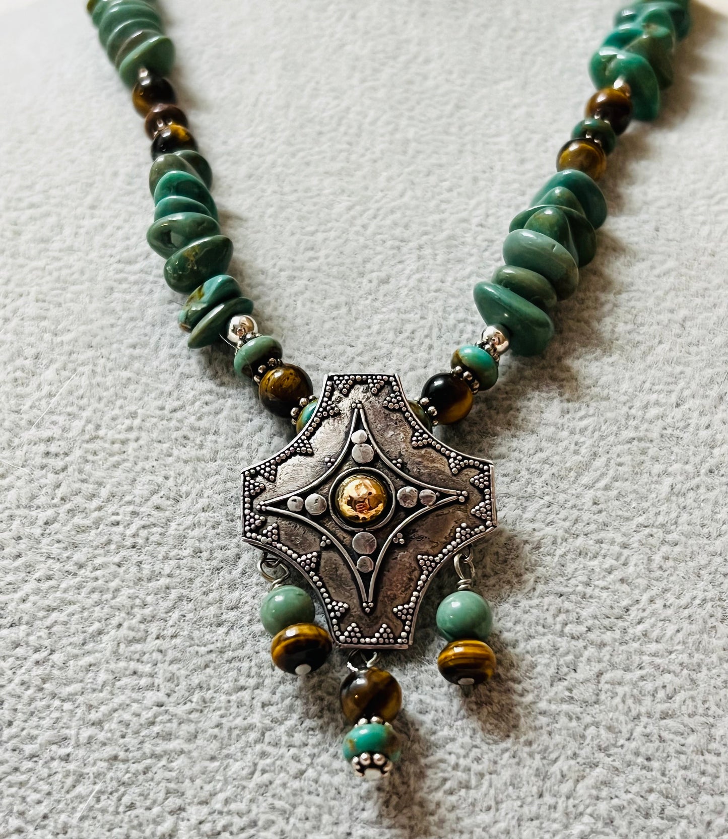 Sterling Silver Concho Cross Turquoise Necklace