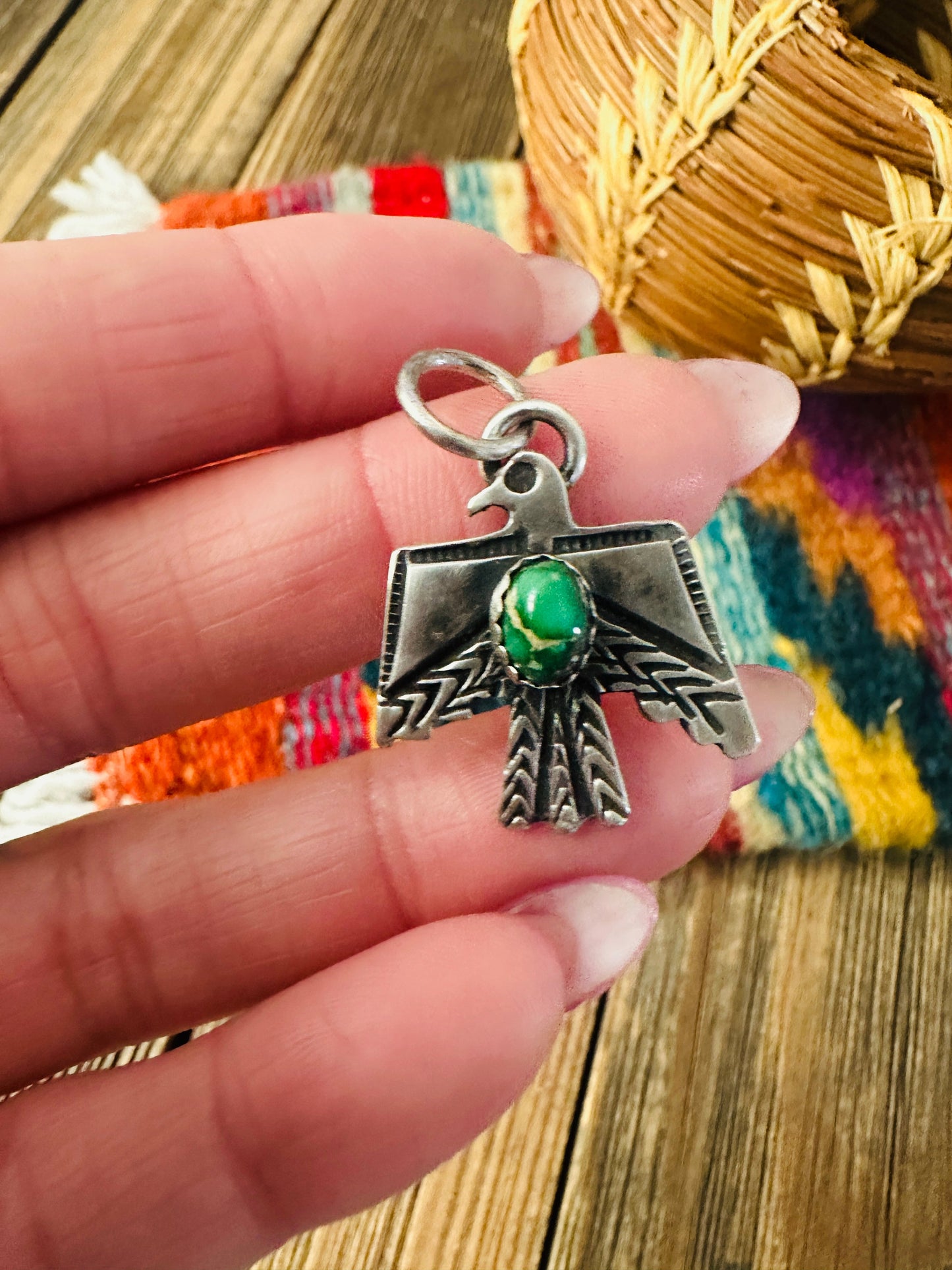 Handcrafted Sterling Silver & Sonoran Mountain Turquoise Thunderbird Pendant