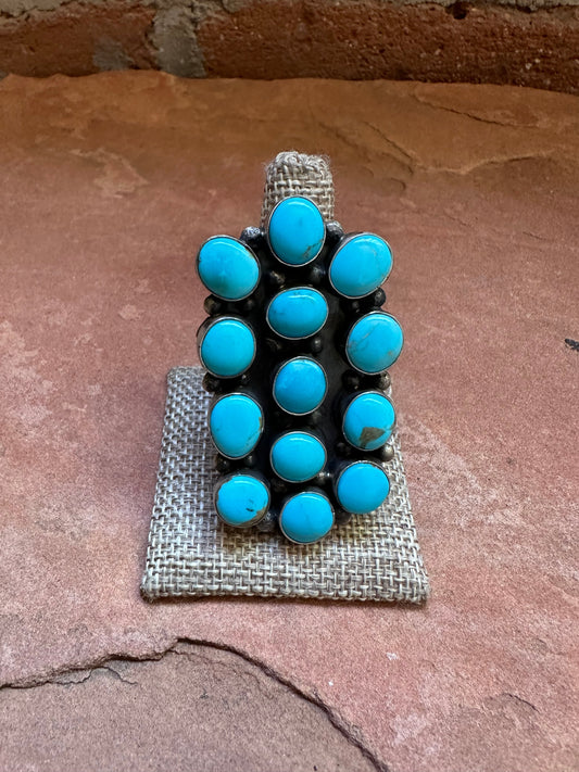 Handcrafted Turquoise & Sterling Silver Ring Signed Sheila