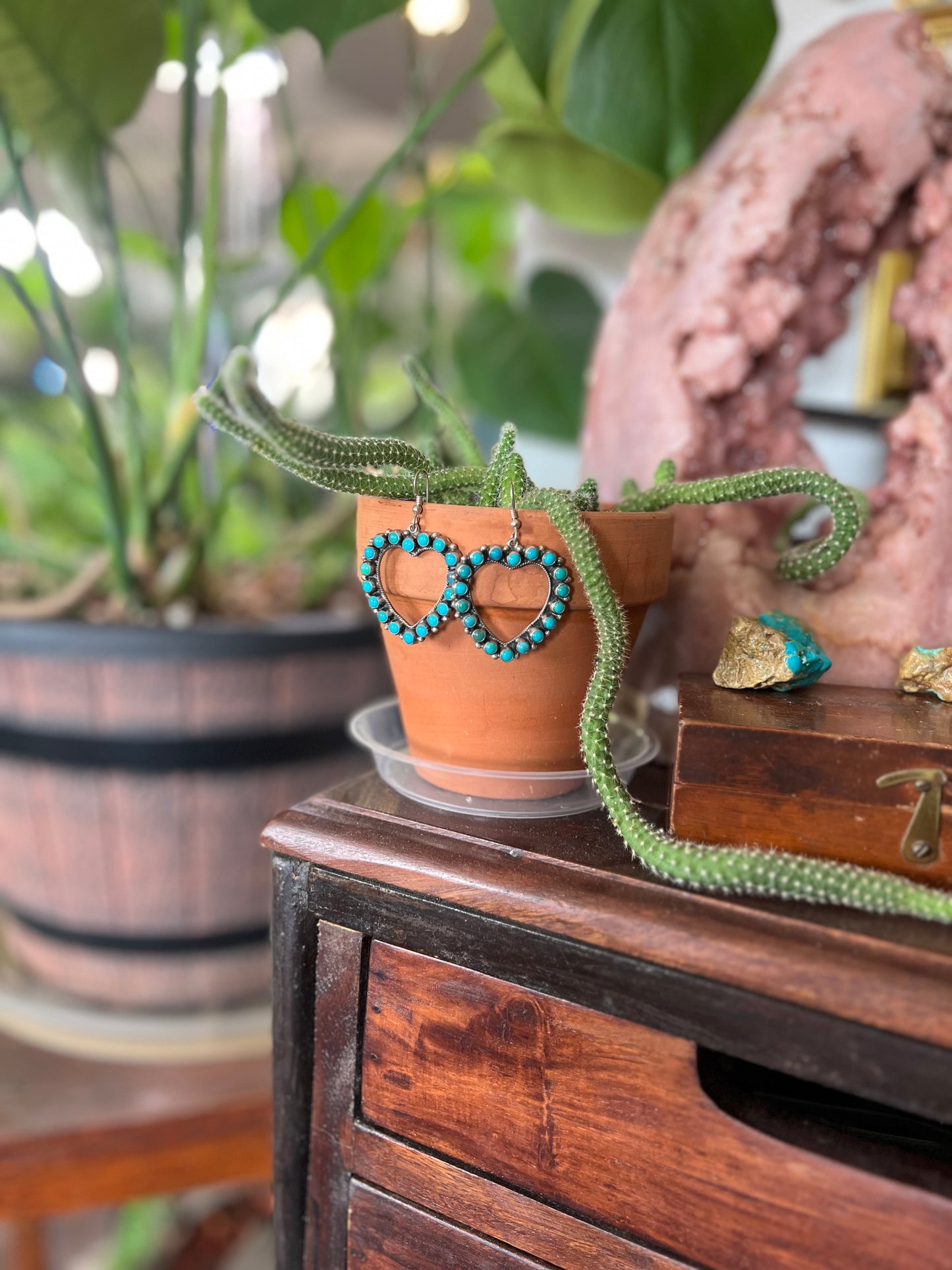 Don Lucas Sterling Silver and Kingman Turquoise Heart Earrings