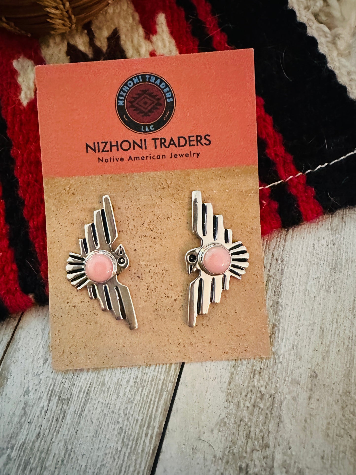 Handcrafted Sterling Silver & Queen Pink Conch Thunderbird Post Earrings