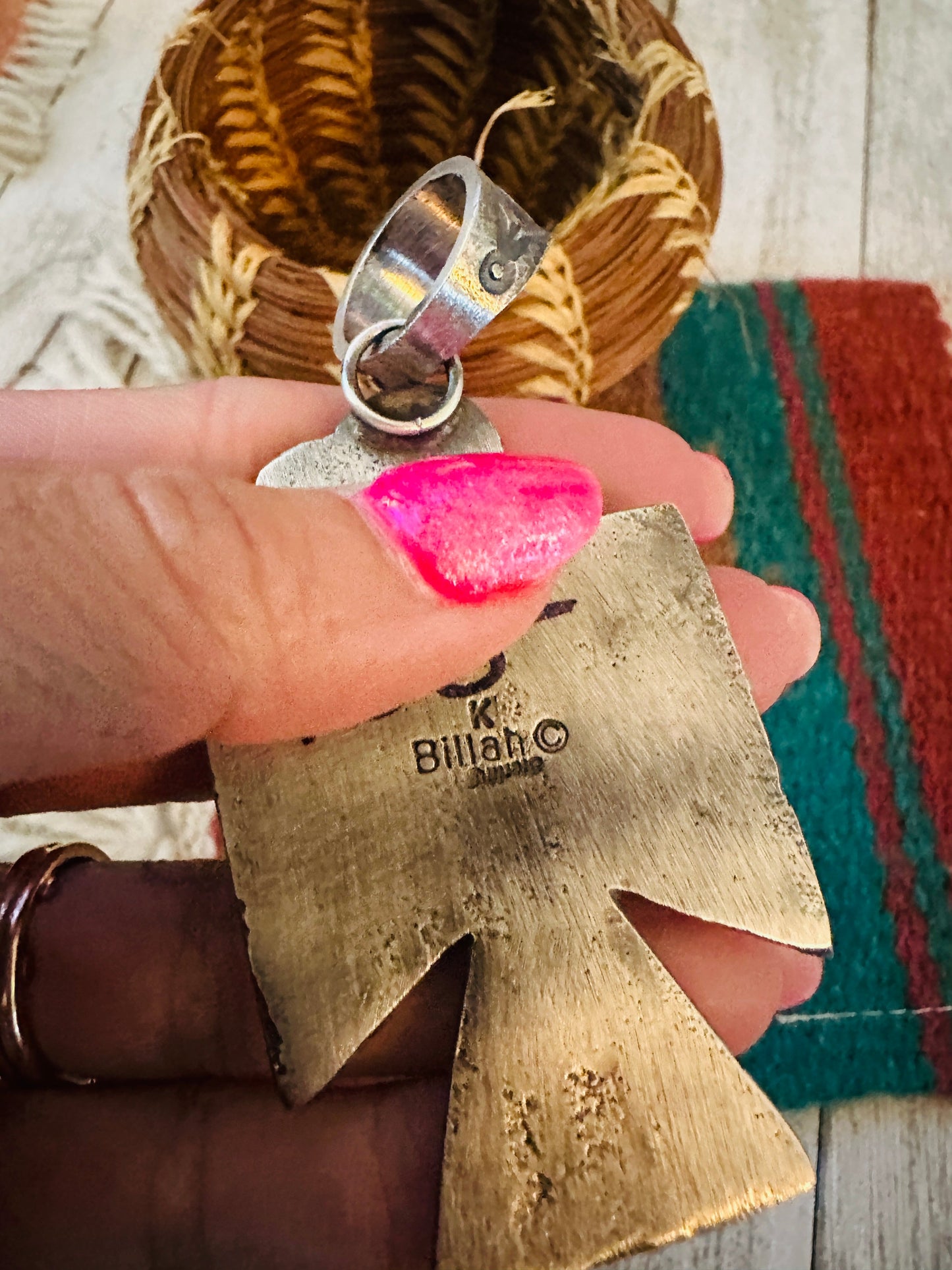 Handcrafted Sterling Silver & Queen Pink Conch Thunderbird Pendant by Kevin Billah