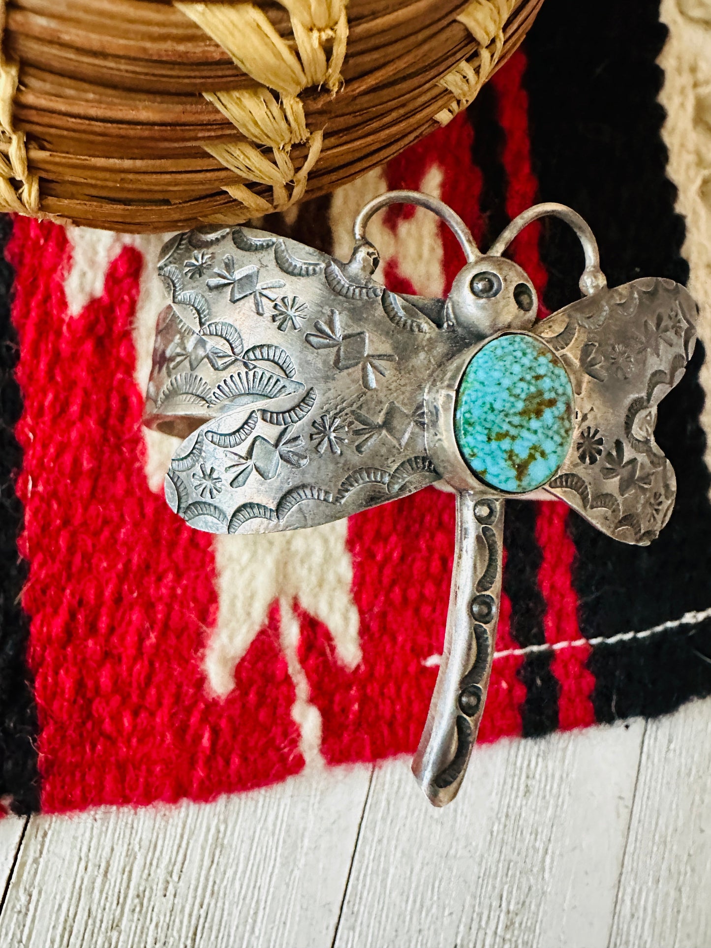 Handcrafted Turquoise & Sterling Silver Dragonfly Cuff Bracelet