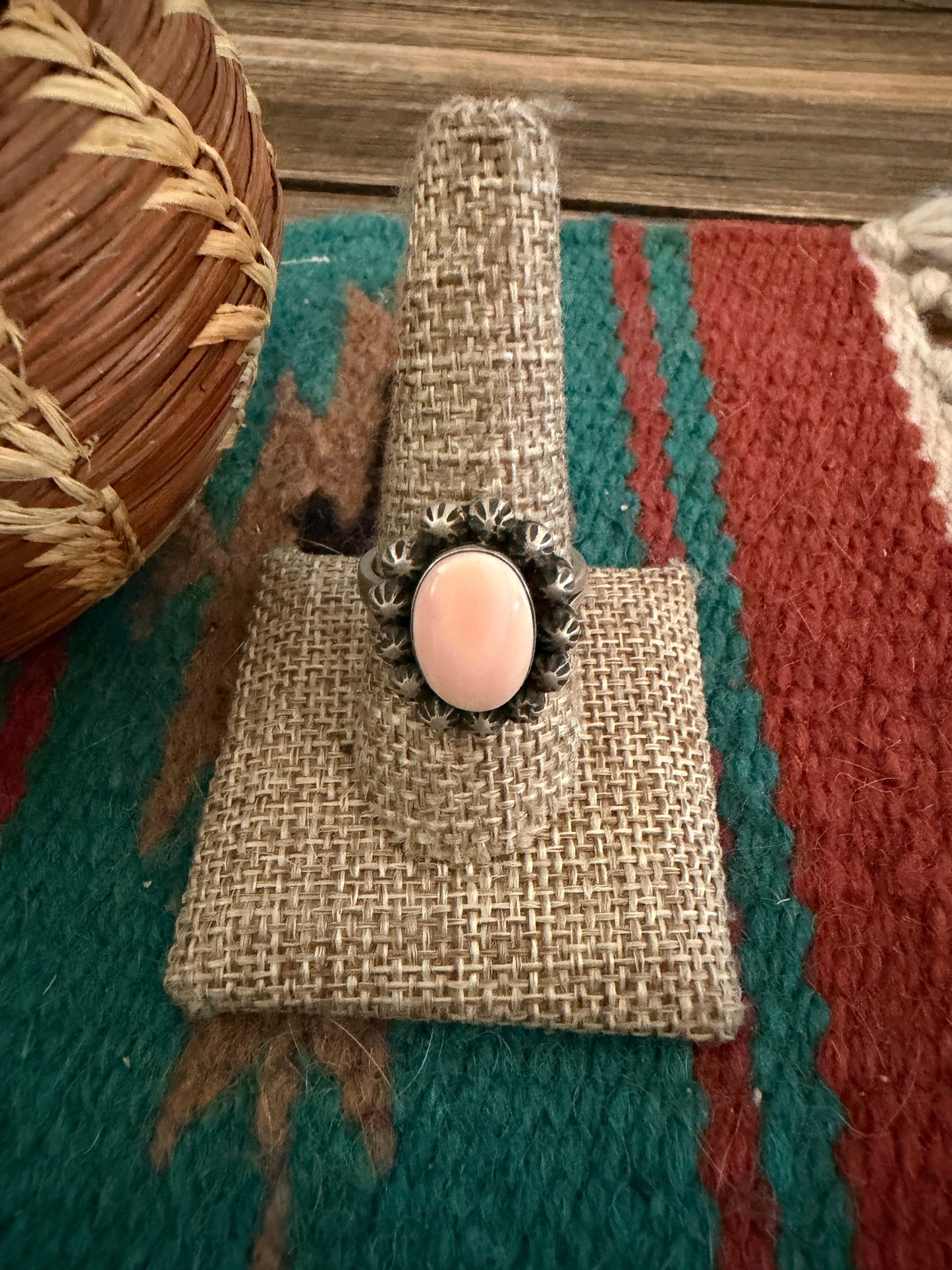 Handcrafted Queen Pink Conch & Sterling Silver Adjustable Ring