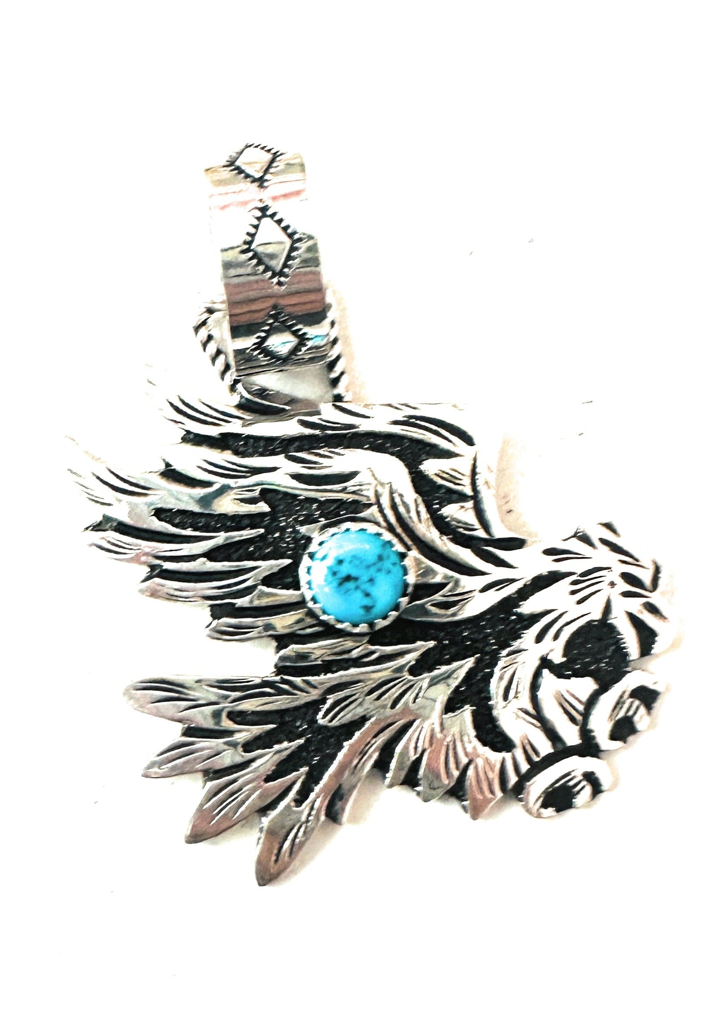 Navajo Turquoise & Sterling Silver Eagle Pendant Signed Richard Singer