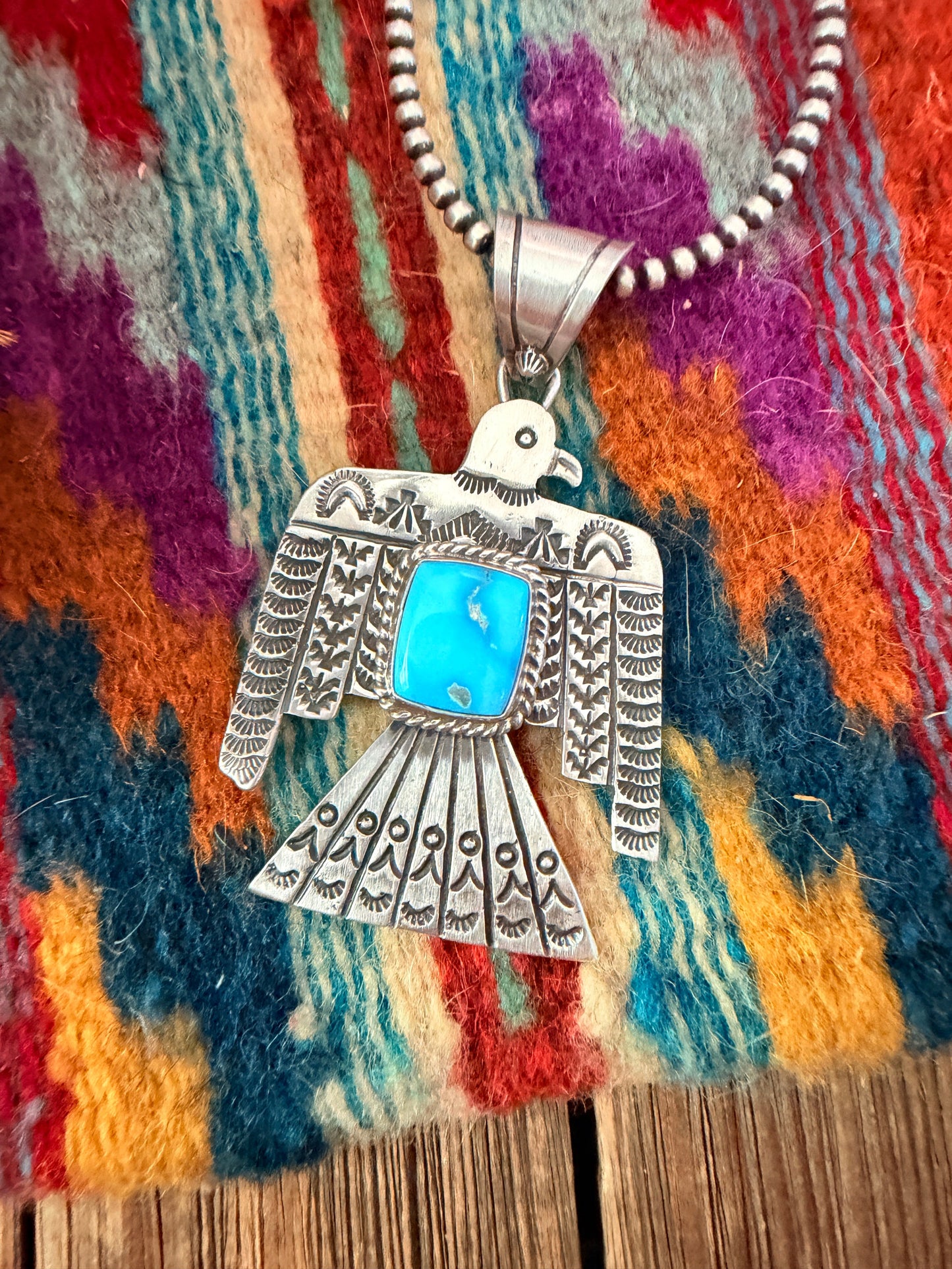Handcrafted Sterling Silver & Turquoise Thunderbird Pendant by Leroy James