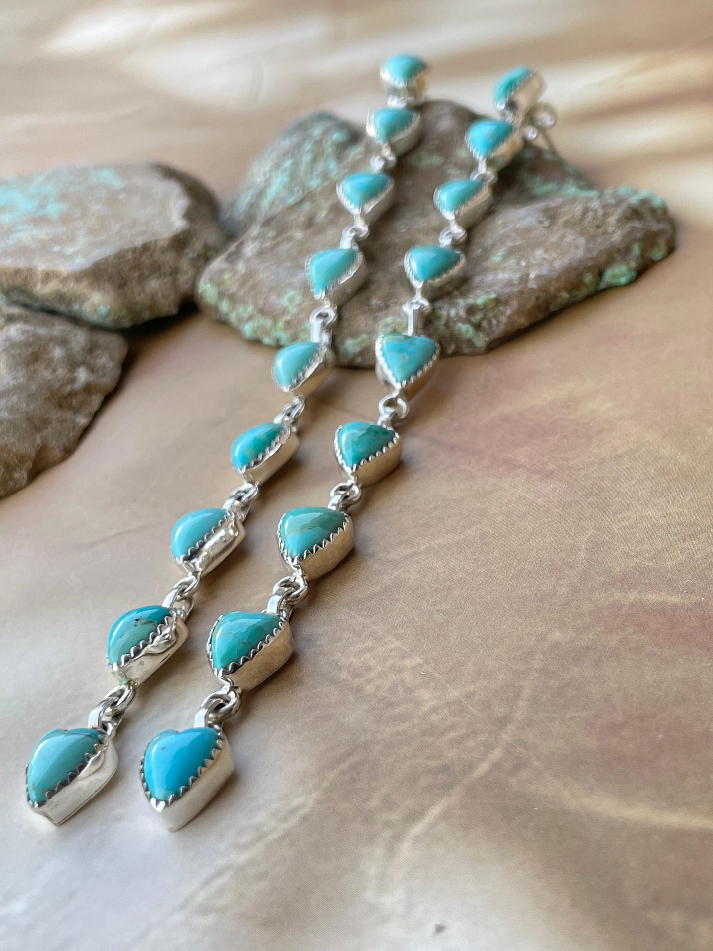 Handmade Turquoise and Sterling Silver Heart Dangles