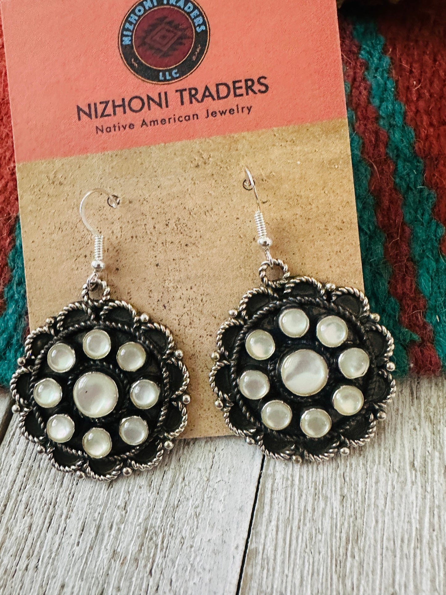 Handcrafted Mother of Pearl & Sterling Silver Cluster Dangle Earrings