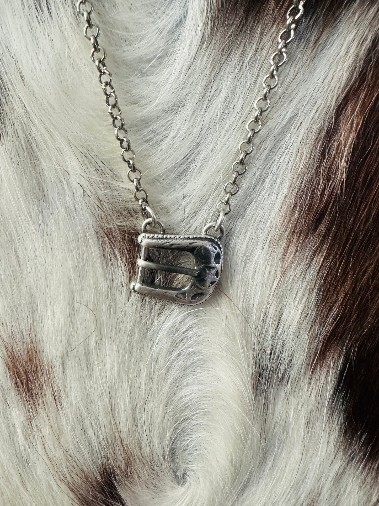 Handcrafted Sterling Silver Belt Buckle Necklace by Patrick Yazzie