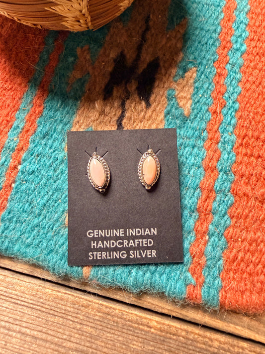 Handcrafted Queen Pink Conch Shell & Sterling Silver Stud Earrings