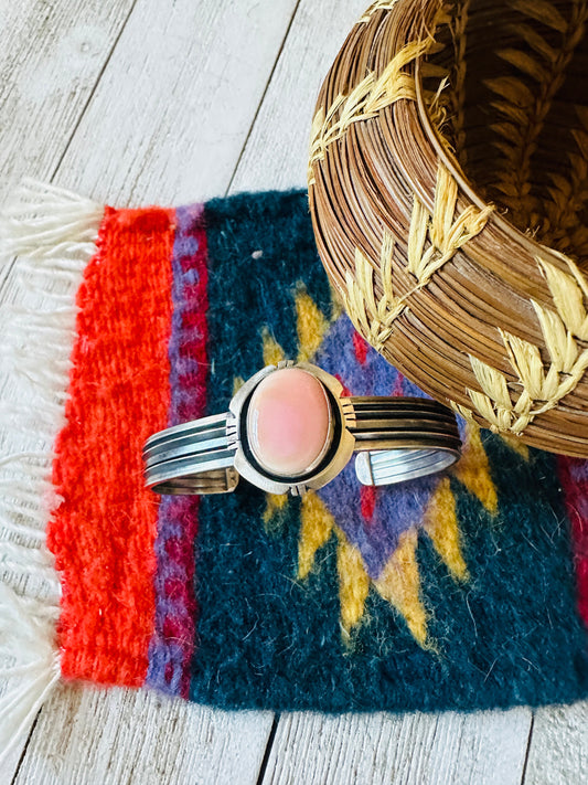Navajo Queen Pink Conch Shell & Sterling Silver Cuff Bracelet